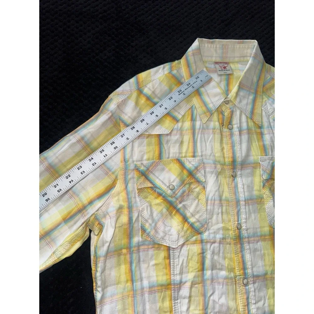 True Religion Men's Shirt Green Plaid Western Pearl Snap‎ Size 2XL